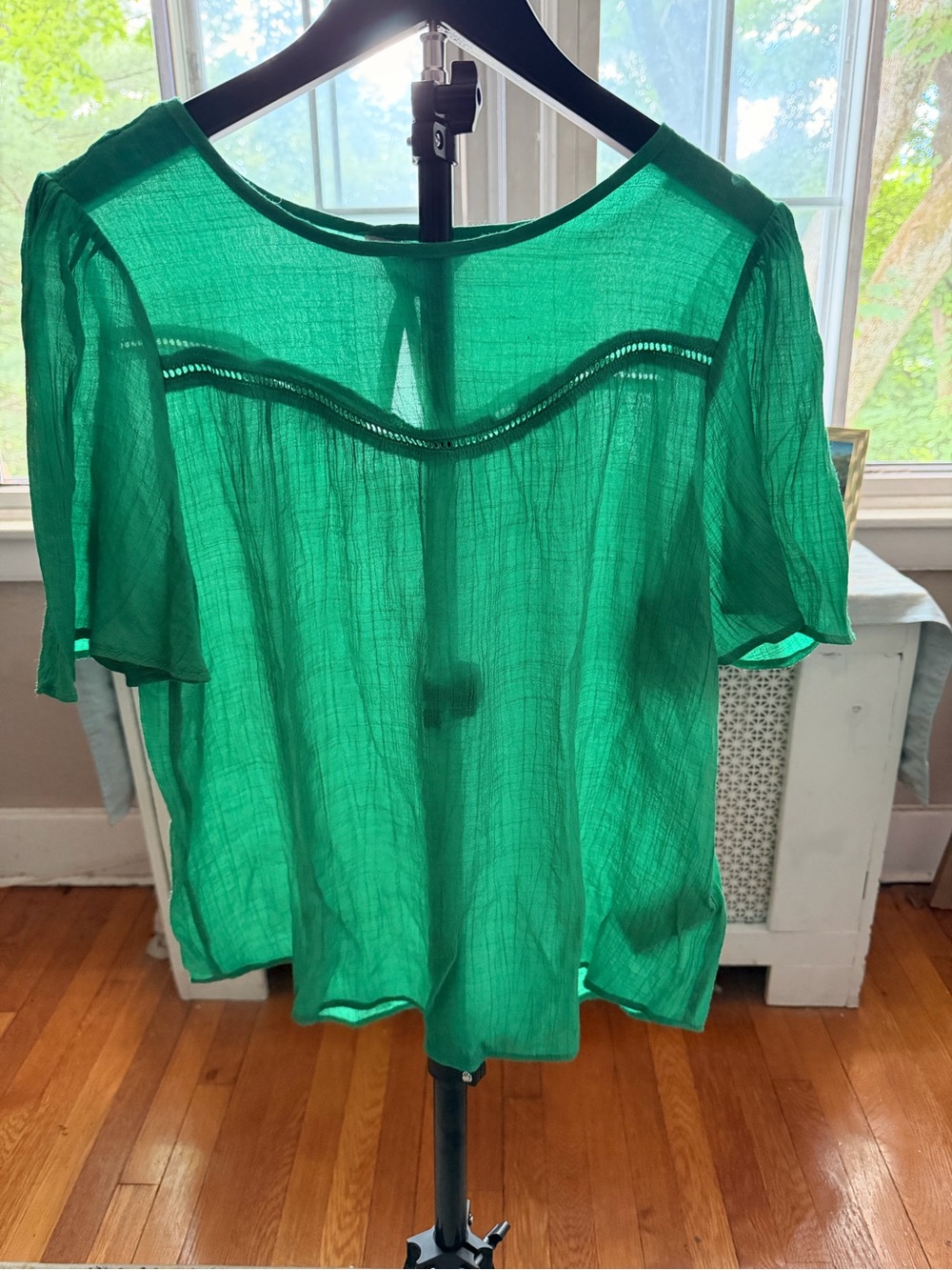 Nannette Sheer Emerald Green Short-Sleeve Blouse